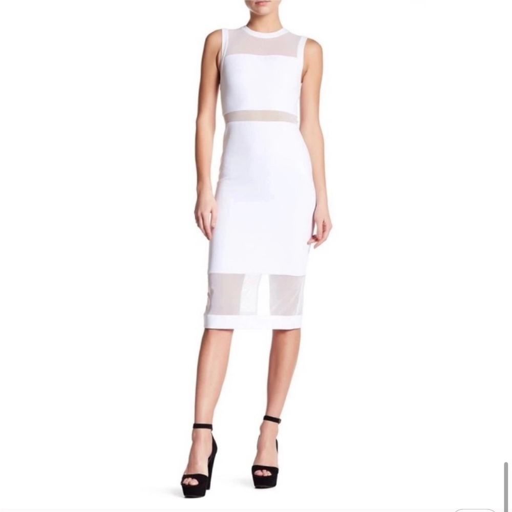 Alice + Olivia Karman White Sleeveless Mesh-Trim Midi Dress